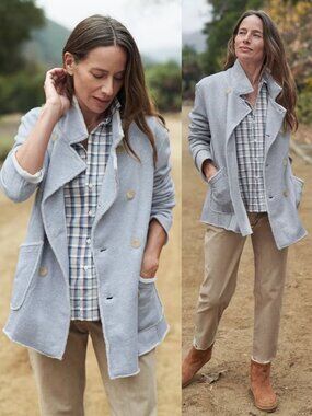 Frank‎ & Eileen Belfast Jacket Gray Melange Triple Fleece Peacoat Size S